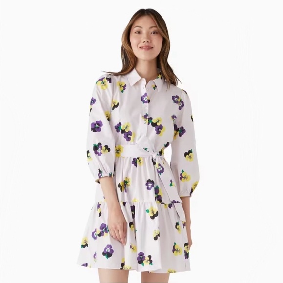 ♠️Kate Spade Pansy Toss Floral Printed Tie Waist Shirtdress NWT - Picture 3 of 12